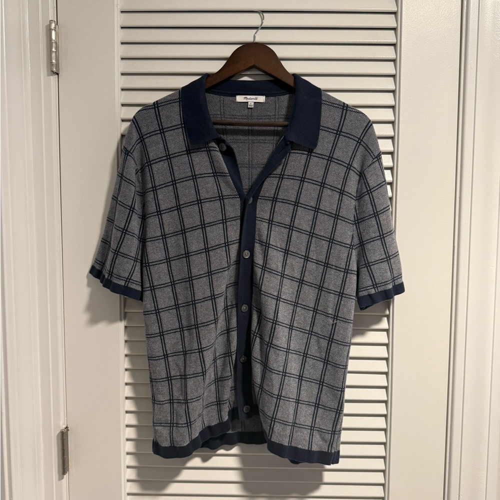 Madewell Blue and Gray Checkered Short Sleeve Shirt